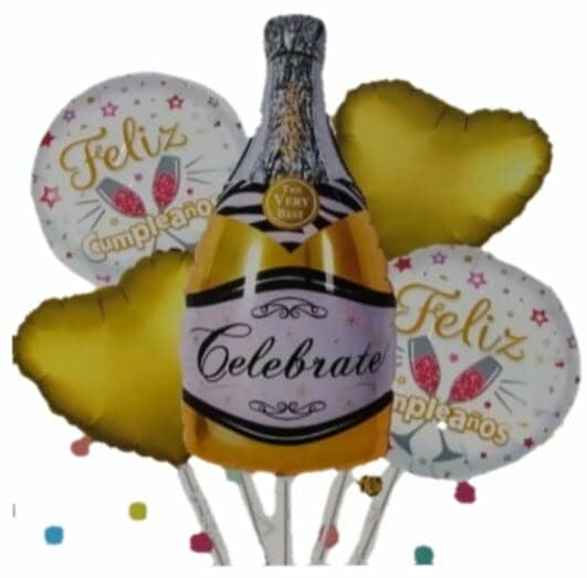 set de globo feliz cumpleaños botella de champagne 